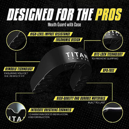 Mouth Guard Boxing, Dual-Layer Boil & Bite Mouthguard, Adult | Premium Dual-Layer | Case Included | Adult & Youth Custom-Fit Mouthpiece | Football, MMA, Hockey, Lacrosse, BJJ, Basketball - color: Black, size: Adult Age 11+