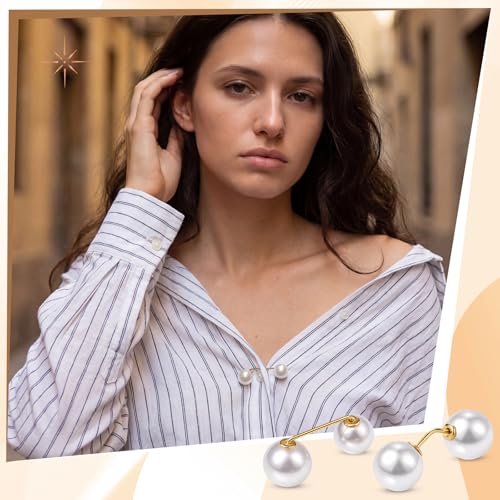 WILLBOND 6 Pcs Artificial Pearl Brooch Pins Sweater Shawl Safety Clips Dress Clips for Women - color: Gold, Black, White