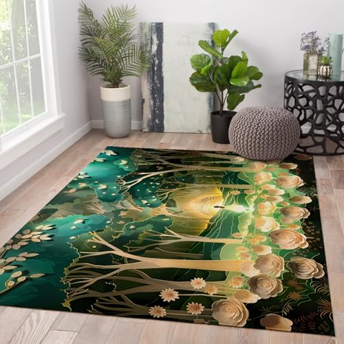 Cartoon Area Rug Green Flower and Jungle Theme Carpet Room Decor Machine Washable Floor Mat for Bedroom Living Room Cute Girl Gift Rug 2' x 3' - size: 2' x 3'