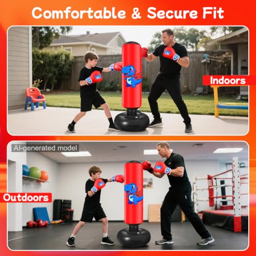 Inflatable Punching Bag for Kids: Qoosea 48 Inches Kids Bop Bag Boxing Gloves & Air Pump Dinosaur Toy Gift for Toddler & Kid Ages 3-8,Freestanding Punching Bag Easy to Inflate,Boxing Bag - color: Red