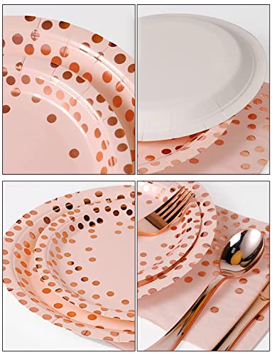 Nkaiso 141Pcs Pink Rose Gold Paper Plates and Napkins Party Supplies for20 - color: Pink and Rose Gold