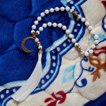 Muslim Prayer Rug with Tasbih Prayer Beads, Soft Large Prayer Matt Islam, Padded Islamic Prayer Mat Thick for Men and Women, Janamaz, Sajadah (31.5" x 47.2", Royal Blue) - color: Royal Blue