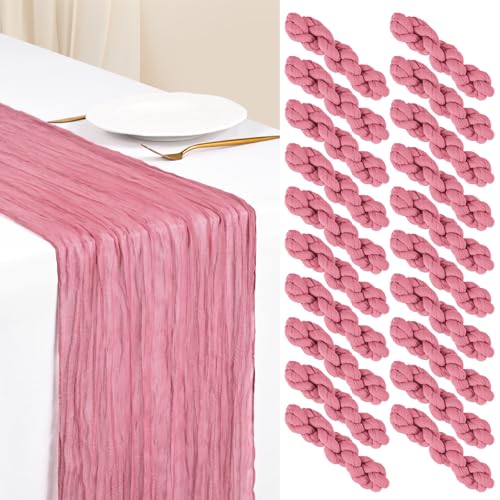 Showgeous 20 Pack Dusty Rose Cheesecloth Table Runner, 17 x 108 Inches - color: Dusty Rose, size: 20 Pack
