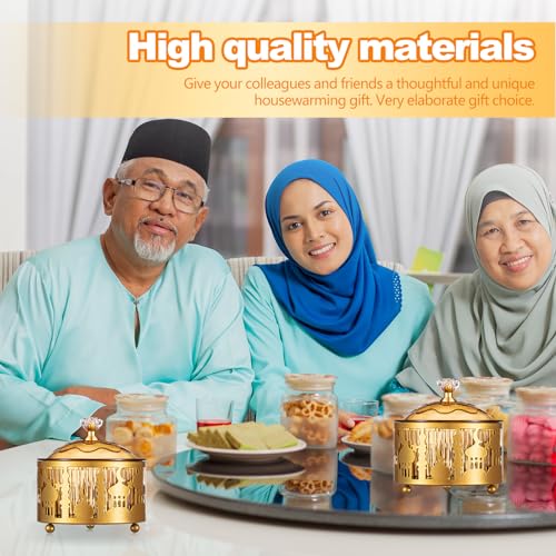 4 Pcs Ramadan Serving Trays with Lid Metal Gold Eid Mubarak Tray Decorations Ramadan Plate Food Storage Container for Serving Cookie Candy Pastry Dessert Eid Party(Classic) - style: Classic
