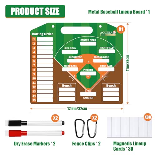 AOLEBA Baseball Lineup Board for Dugout,Dry Erase Magnetic Metal Baseball Clipboard for Coaches - style: Horizontal - Brown
