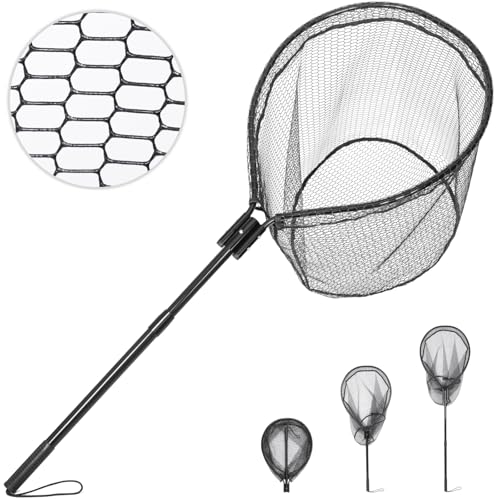 High Strength Large Landing Net, Fishing Net with Long Telescoping Handle | Soft Rubber Mesh, 60 in Max Length, 23 × 18 in Hoop, Landing Nets for Fishing, Ideal for Boat, Pier, River Angling