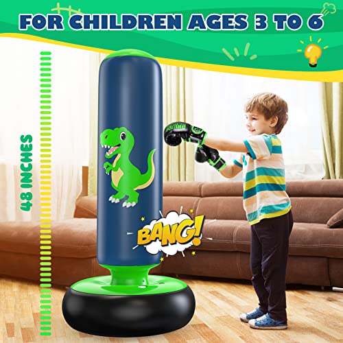 QPAU Inflatable Punching Bag, 48 Inch Stable Inflatable Boxing Bag for 3-6 Kids,Dinosaur Toy & Gifts for Boys and Girls, Kids Boxing Set for Practicing Karate, Taekwondo - color: Dinosaur Green