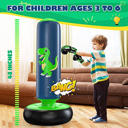 QPAU Inflatable Punching Bag, 48 Inch Stable Inflatable Boxing Bag for 3-6 Kids,Dinosaur Toy & Gifts for Boys and Girls, Kids Boxing Set for Practicing Karate, Taekwondo - color: Dinosaur Green