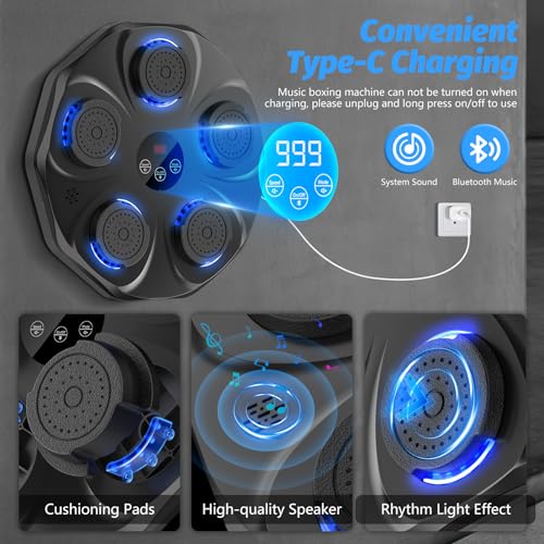 Music Boxing Machine, Interactive Punching Trainer with Boxing Gloves, Large Size Wall Mounted Electronic Boxing Target for Adult Kids, 9 Modes & 9 Speeds - color: Black