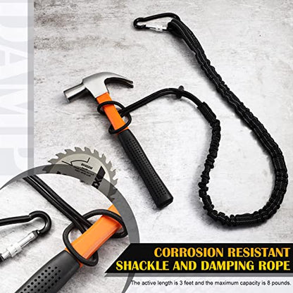 12 Pack Tool Lanyard with Single Metal Buckle and Adjustable Loop End, Standard Length, Maximum Weight Limit 8KG/ 17.6lb, with Aluminum Screw Lock, Retractable Shock Cord Stopper (Black) - color: Black
