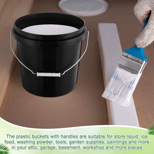 Tioncy 10 Pcs 2 Gallon Plastic Buckets with Lids and Handles,Black | Storage Pails for Paint, Cleaning, Organizing, Durable Containers, Metal Handles, Plastic Material - color: Black