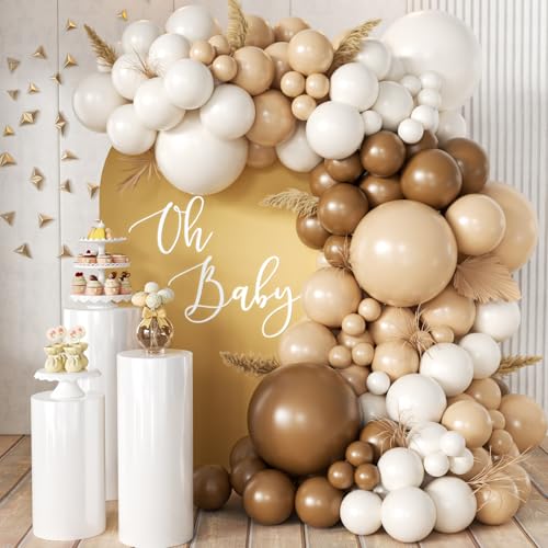 MEBAY Boho Brown Balloon Garland Arch Kit, 166Pcs Coffee Brown Nude White Balloons for Neutral Bear Bridal Baby Shower Birthday Party Decorations - color: Brown-white-nude