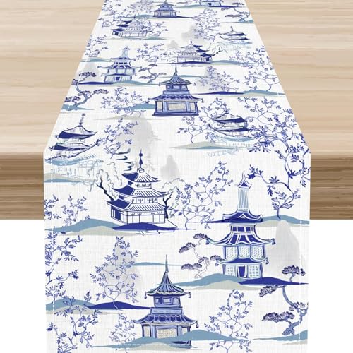 Japanese Table Runner, Vintage Traditional Landscape Ink Painting Oriental Chinese Asian Style Chinoiserie Coffee Table Center Decor for Home Kitchen Dining Patio Indoor Outdoor, 13"x36" Inch - color: Japanese-2, size: 13x36" Table Runner