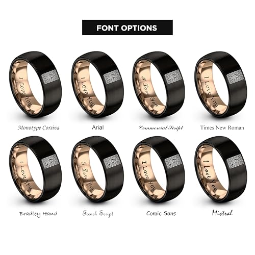 Gift for Muslim Devotee - Prayer Rug Pattern Ring - Black Yellow Rose Gold - Band - Anniversary Wedding - Personalized Custom Engraving - Flat Dome Bevel - 8mm - Men Women - Tungsten Carbide - color: 01 - Rose Gold Black Tungsten