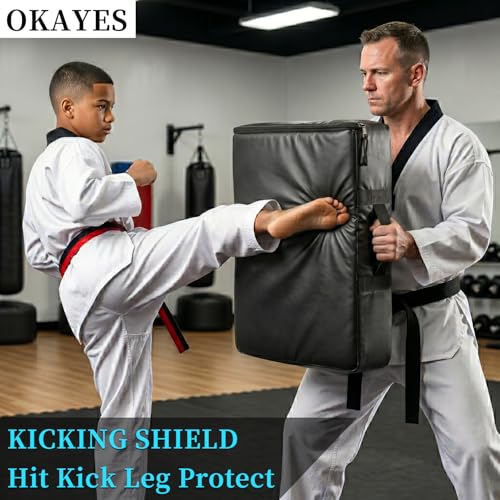 Kick Shield Pad: Muay Thai Punch Kickboxing Heavy Curved Striking Foot Target Training with 5 Padded Handles Martial Arts Karate TKD Taekwondo