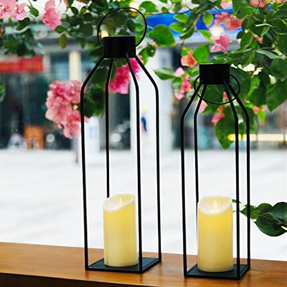 HPC Decor 55.9cm(22인치) 48.3cm(19인치) 랜턴 장식, 깜박이는 타이머 양초 포함 - 대형 톨 블랙 메탈 캔들 랜턴 2개 세트 - 실내, 실외, 탁상, 현관을 위한 현대적인 농가 장식 (유리 없음) - size: 22inch and 19inch（Black）