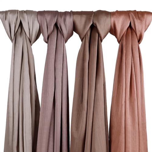 Febfim 4PCS Muslim Women Natural Wrinkle Long Satin Crepe Hijab Set Scarves Smooth Crinkle Ladies Shawl Wrap Set - color: Color 2