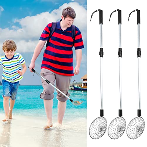 3 Pack Sand Sifter Tools - Beach Scoop for Beachcombing Shell Shark Tooth Sifter Collect Seashell Hunting Rocks Sifting, 32.6” Long Adjustable Telescoping Shovel with 4.1” Sieve Basket