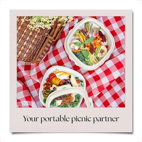 Crudités | Portable Snack Tray | Square 4-Pack | Cream White | Reversible Stretch Lid Food Containers | BPA-Free, Freezer & Dishwasher Safe | Meal-Prep, Charcuterie, Salads, Picnic, Travel - size: Square, 4 Pack, Cream White