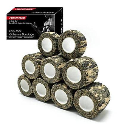 FRESINIDER 9 Rolls Self Adhesive Wrap Athletic Tape Gauze, Breathable Elastic Cohesive Bandage for Sports Injury & Pet (7 Pcs 2" x 5 Yards + 2 Pcs 1" X 5 Yards) (Digital Woodland Camo) - color: Digital Woodland Camo