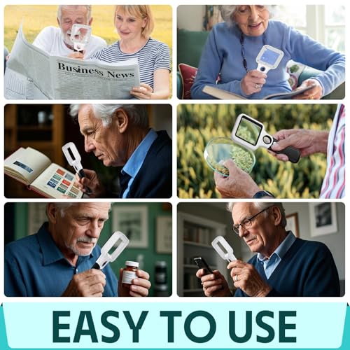 Compact Magnifying Glass with Lights,45X 10X Small Handheld Lighted Magnifier, 3 LED Light Magnifying Glass for Reading Small Prints & Low Vision Seniors Rectangle 1PACK - color: 1 Pack Black Handle&white Frame