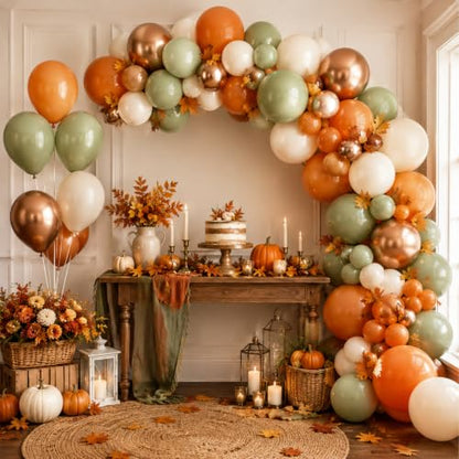 Fall Harvest Balloons, Autumn Olive Green Burnt Orange Thanksgiving Balloon - color: Olive Green Orange Cream