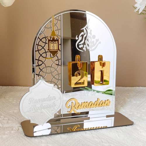 Ramadan Advent Calendar Acrylic Countdown Calendar Decorations Muslim Table Desk Indoor Decor for Home, 30 Days Til Eid, Ramadan Gift for Children, Ramadan and Eid Decor