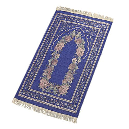 haozaikeji Muslim Prayer Rug Islamic Muslim Prayer Mat Floral Eid Ramadan Rug Namaz Seccade Arabic Turkish Sofa Table Rug Portable Meditation Rug Soft Embroidered Blanket with Tassel - color: Navy