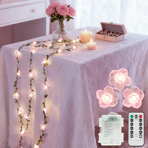 suddus 40 LED 12.8 ft Cherry Blossom Vine Lights Battery Powered with Timer - color: Pink Cherry Blossom with Vines