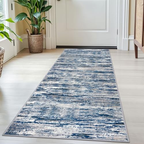 SIILOOM 2x5 Washable Runner Rug, Non Slip Soft Area Rug for Hallway Kitchen - color: Navy Blue/Gray/Neutral/Multi, size: 2' x 5' (Runner)