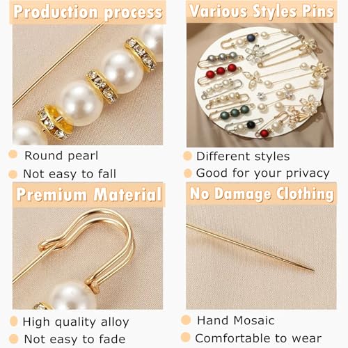 76 Pcs Pearl Brooch Pins Set, Scarf Ring Clips and Sweater Safety Pins