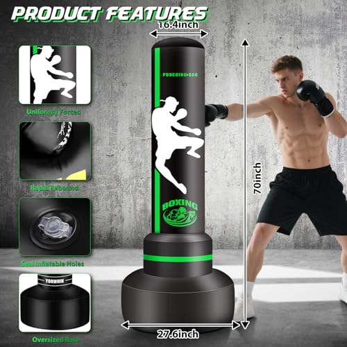Heavy Punching Bag with Stand Adults Teens,70" Freestanding Boxing Bags Kicking Bag Heavy Bag with Boxing Gloves and Electric Air Pump, Kickboxing Training Equipment Bags Thai Fitness Karate - style: Kick Printinga1