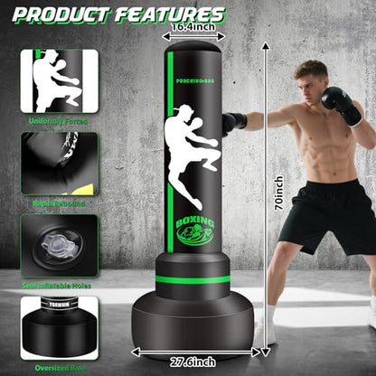 Heavy Punching Bag with Stand Adults Teens,70" Freestanding Boxing Bags Kicking Bag Heavy Bag with Boxing Gloves and Electric Air Pump, Kickboxing Training Equipment Bags Thai Fitness Karate - style: Kick Printinga1