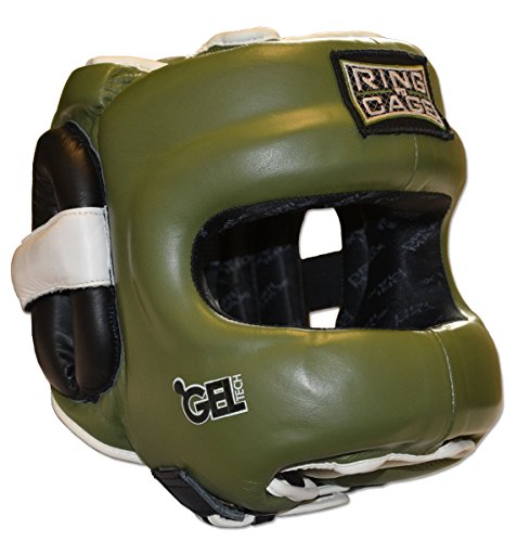 Youth Face Saver GelTech Leather Headgear - color: Marine Green/Black