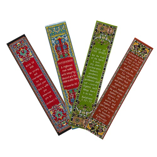 Mighty Man of God, Themed Assortment of 4 Woven Fabric Bible Verse Bookmarks, Silky Soft & Flexible Religious Bookmarkers for Novels Books & Bibles, Woven Design, Memory Verse Gift - color: Mighty Man of God