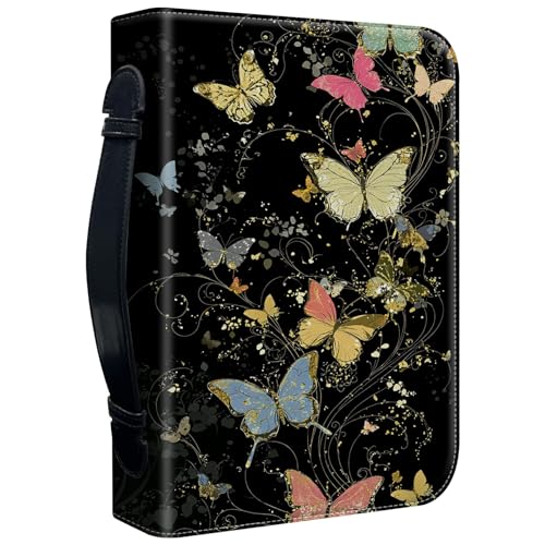 Bible Cover Case for Women, PU Leather Large Bible Cases with Zipper Fits Books Up to 12" x 9" x 2.76”, Bible Carrying Bag for Men, Color Butterfly Art - color: Color Butterfly Art