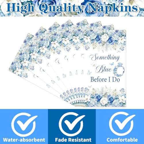 Rakuto Something Blue Bridal Shower Decorations, 100PCS Bachelorette Wedding Engagement Disposable Napkins Party Before I Do Decorations for Bachelorette Engagement Wedding (7.1 * 4.3 Inches) - style: Something Blue