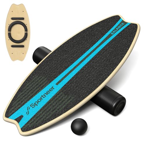 Sportneer Balance Board - 7 Modes Wobble Board with Adjustable Stoppers - Exercise Balancing Stability Trainer for Improve Balance, Surf Trainer & Physical Therapy - Roller and 2.8'' Ball Included - color: Sky Blue