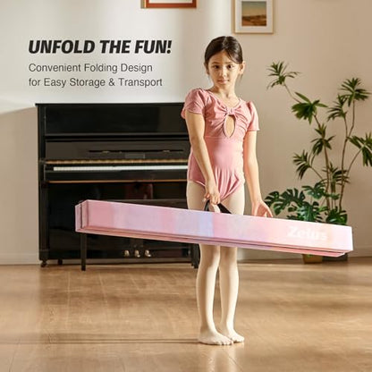 ZELUS 8' Folding Gymnastics Balance Beam, Floor Balance Beam w/Carry Handles Anti-Slip Base for Kids, Beginners & Professional Gymnasts - color: PinkPurple