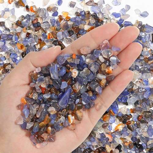 T4U Crystal Rocks for Aquarium, Agate Chips Pebbles for Plants 1 lb | Crushed gemstone gravel for fish tank decor, succulent top dressing, terrariums, vase filler, resin art and craft projects - color: #7 - Agate, size: 1 LB