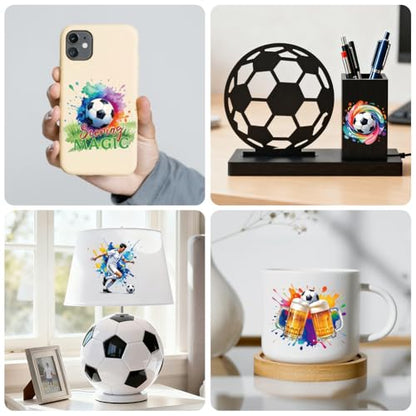 Peacoblue 18 Sheets Rub on Transfers for Crafts, Football 3.6"x3.9" UV DTF Cup Wraps Waterproof Rub on Cold Transfers Stickers for Wood Glass Metal Cup Tumblers Mirrors Mugs Home Decor - style: Football