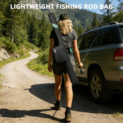PEKREWS Fishing Rod Case, 52inch Fishing Pole Bag with Tackle Pockets | Fits Break-Down Spinning Rod Reel Combo, Padded Soft Rod Bag with Shoulder Strap and Handle, Pole Travel Case For Angler - color: Green