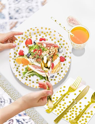 Nkaiso 141Pcs White Gold Paper Plates and Napkins Party Supplies for20 - color: White Gold