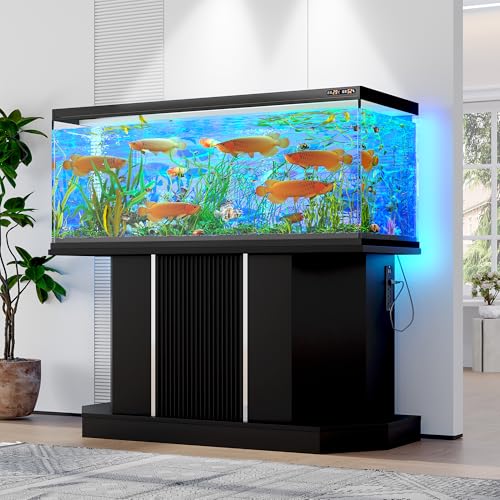 55-75 Gallon Aquarium Stand with Power Outlet (4 AC & 2 USB), Heavy Duty Fish Tank Stand with Sliding Barn Doors, Storage Cabinet for Turtle Tank & Reptile Terrarium, 880LBS - color: Black