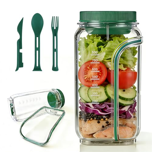 Salad Pod,Airtight Salad Jar with Side Opening,4.5 Cups,Green - color: green