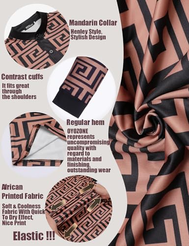 African Shirt Men African Attire Print Long Sleeve Dashiki for Men - color: Brown-long Sleeve, size: Large