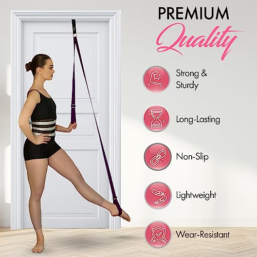 Stretching Strap With Door Anchor - Stretching Equipment to Improve Legs Flexibility - Splits Trainer For Home Ideal In Ballet, Dance, Cheerleading, Taekwondo, Yoga, Pole Dancing & Gymnastics - color: Purple