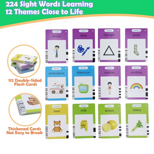MAYAPHILOS English Talking Flash Cards with 224 Sight Words, Pocket Speech Therapy Toys, Interactive Autism Sensory Toy, Eductional Toys Learn English for Kids - size: 224 Words English