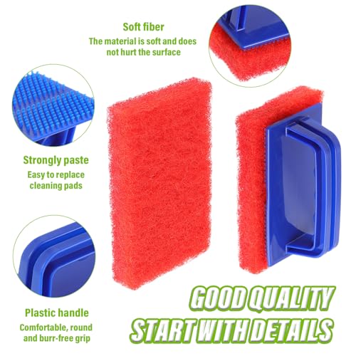 5 Pack Electric Cleaning Brush Pad Kitchen Bathroom Household Cleaning Pad Swimming Pool wall Cleaning Brush Heavy Duty Griddle Scrubber Scouring Pad and 1 Pack Handle kit(Red) - color: Red