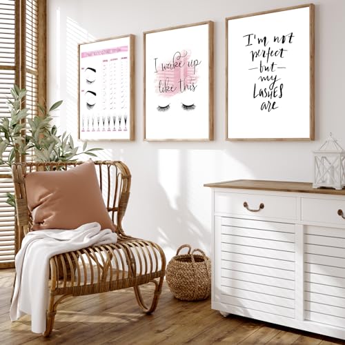 Makeup Wall Art Canvas Fashion Art Eyelash Pictures Eyelash Extension Guide Poster Beauty Salon Wall Art Pink Black and White Painting Lashes Picture for Bathroom Living Room 16x24inchx3 Frameless - color: Beauty Salon Wall Art, size: 16"L x 24"W